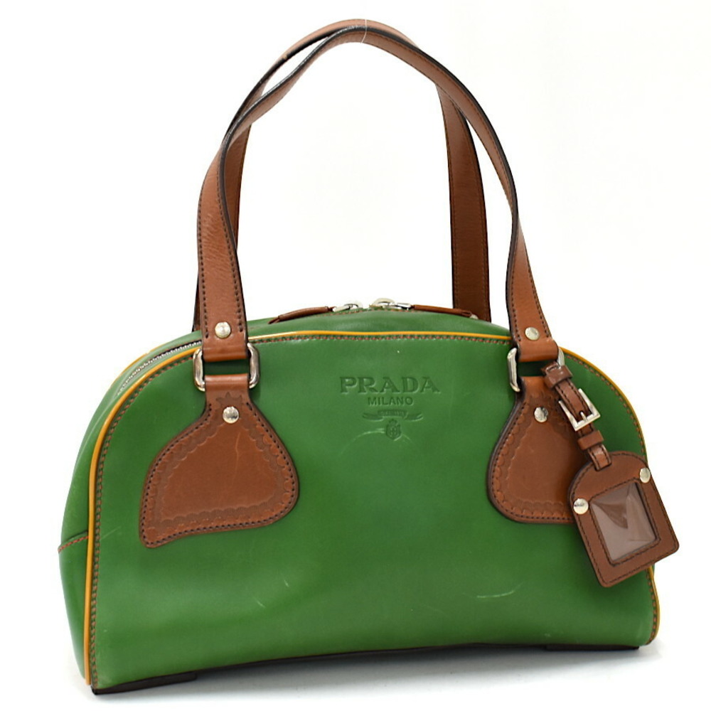 Prada Embossed Logo Leather Mini Boston Handbag Green
